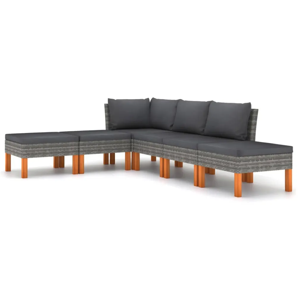 6 pcs conjunto lounge de jardim com almofadões vime PE cinzento em Ferro Forjado