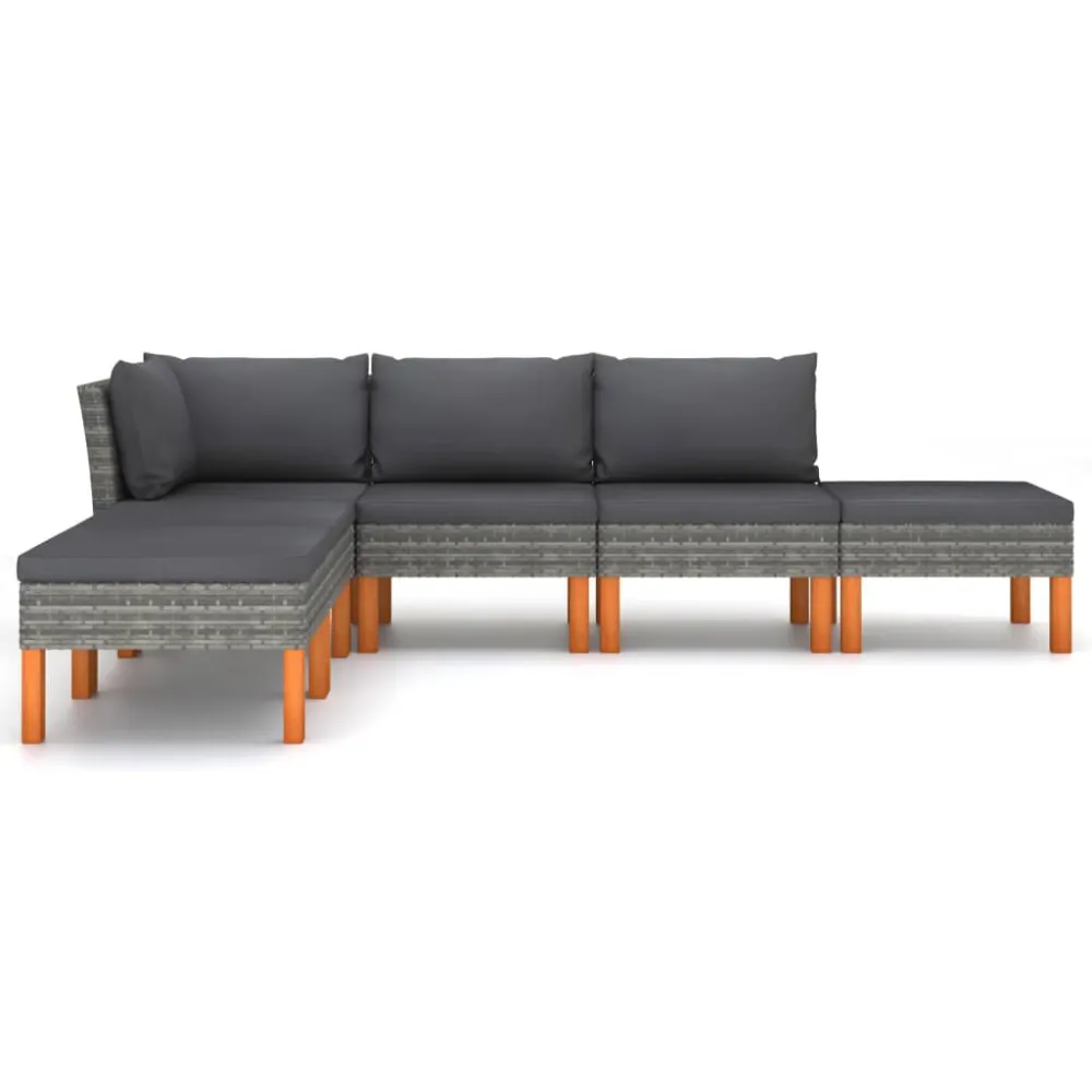 6 pcs conjunto lounge de jardim com almofadões vime PE cinzento em Ferro Forjado