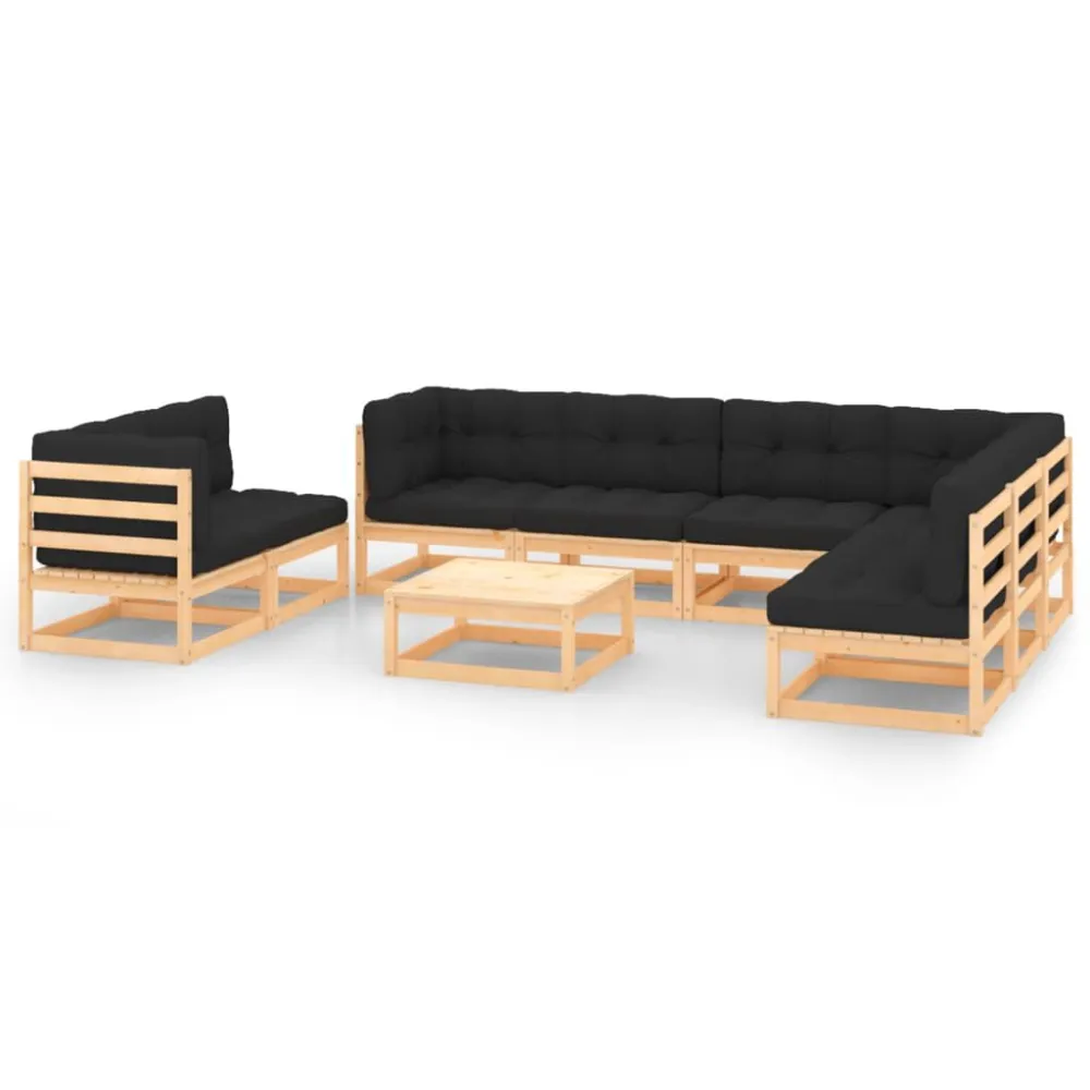 9 pcs conjunto lounge de jardim com almofadões pinho maciço em Tecido Sunbrella
