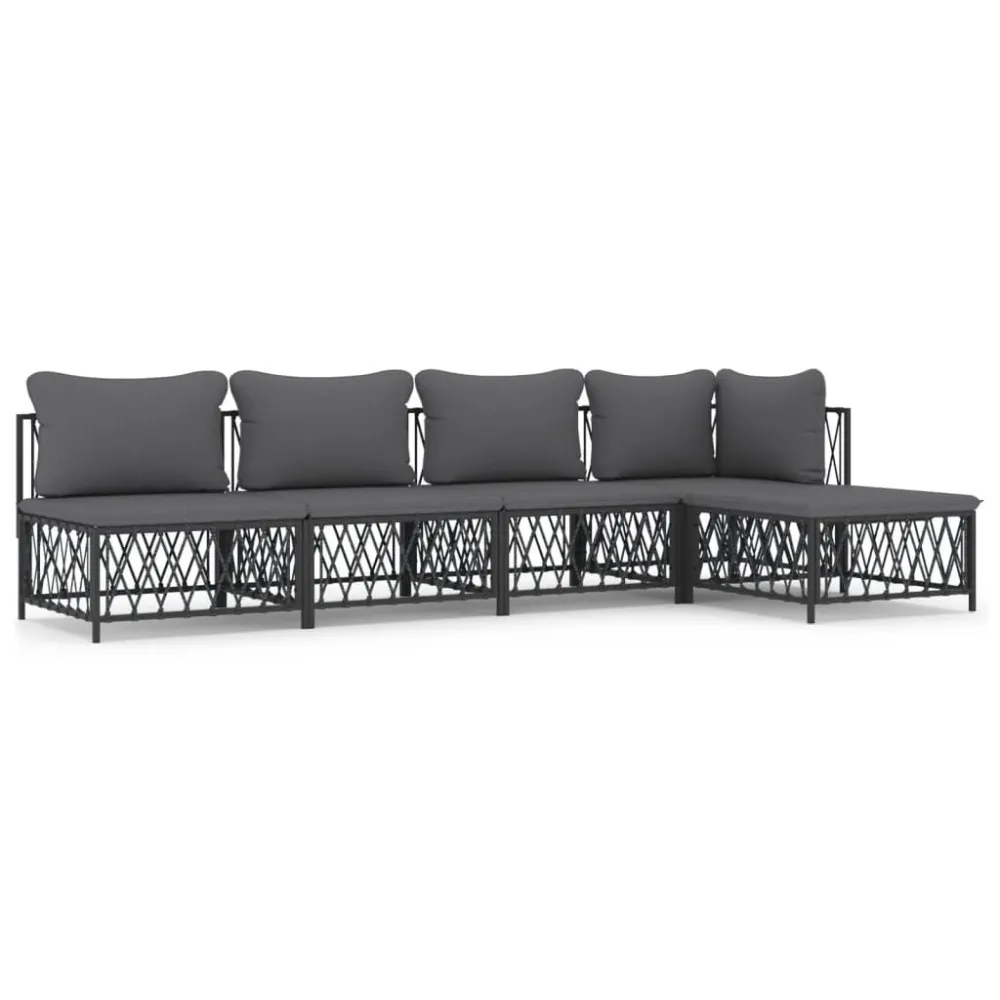 5 pcs conjunto lounge de jardim com almofadões ço antracite com Almofada Inclusa