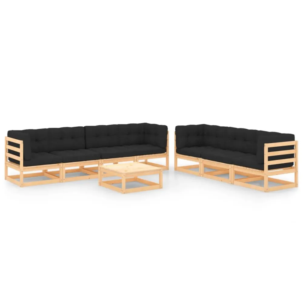 8 pcs conjunto lounge de jardim com almofadões pinho maciço com Tecido Impermeável UV