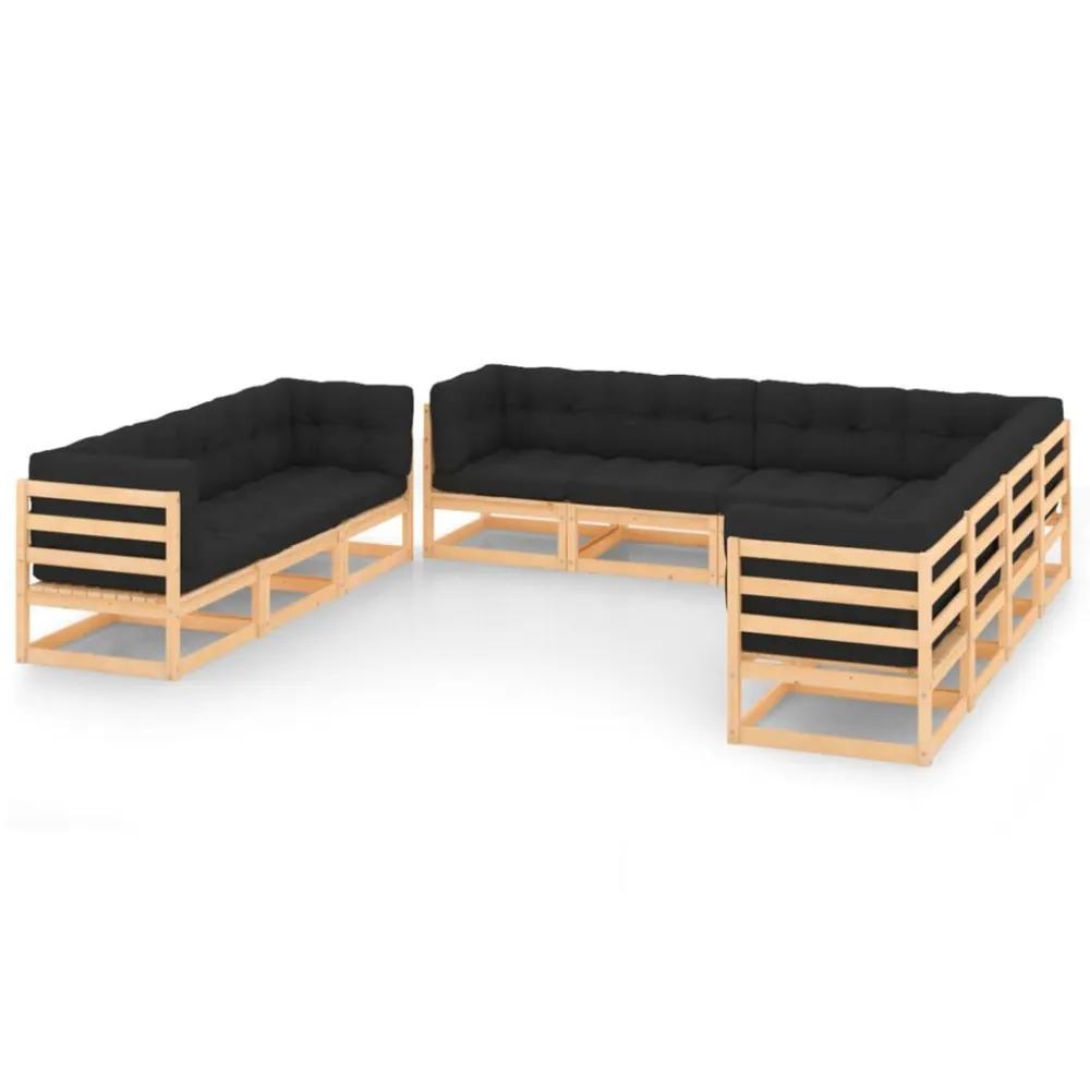 10 pcs conjunto lounge de jardim com almofadões pinho maciço em Ferro Forjado