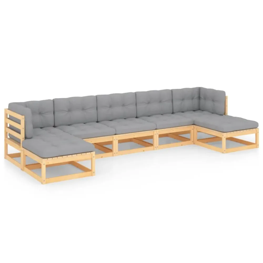 7 pcs conjunto lounge de jardim com almofadões pinho maciço para Relaxamento ao Ar Livre