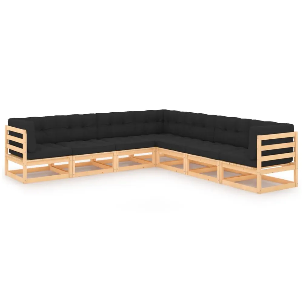 7 pcs conjunto lounge de jardim com almofadões pinho maciço Fácil de Guardar