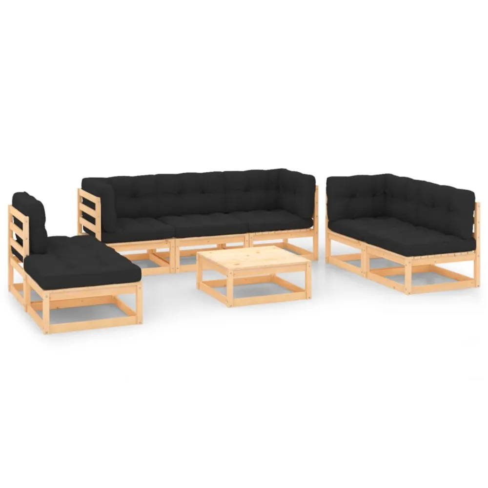8 pcs conjunto lounge de jardim com almofadões pinho maciço com Tecido Impermeável UV