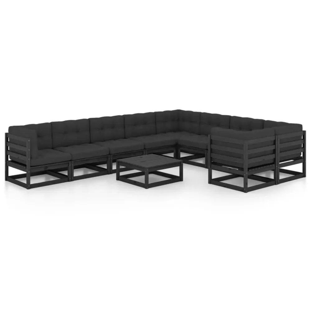 10 pcs conjunto lounge jardim com almofadões pinho maciço preto Fácil de Guardar