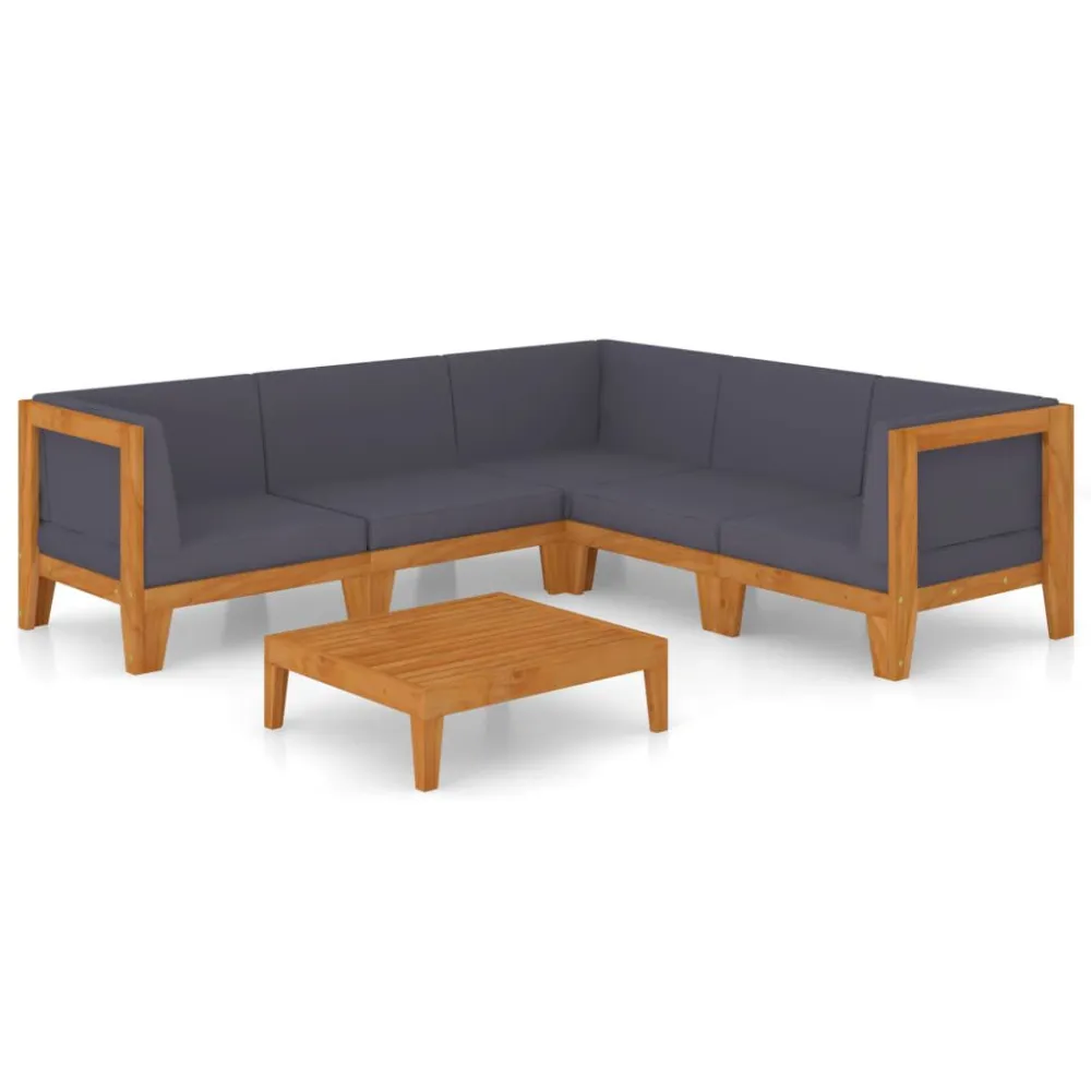 6 pcs conjunto lounge de jardim com almofadões acácia maciç com Almofada Inclusa