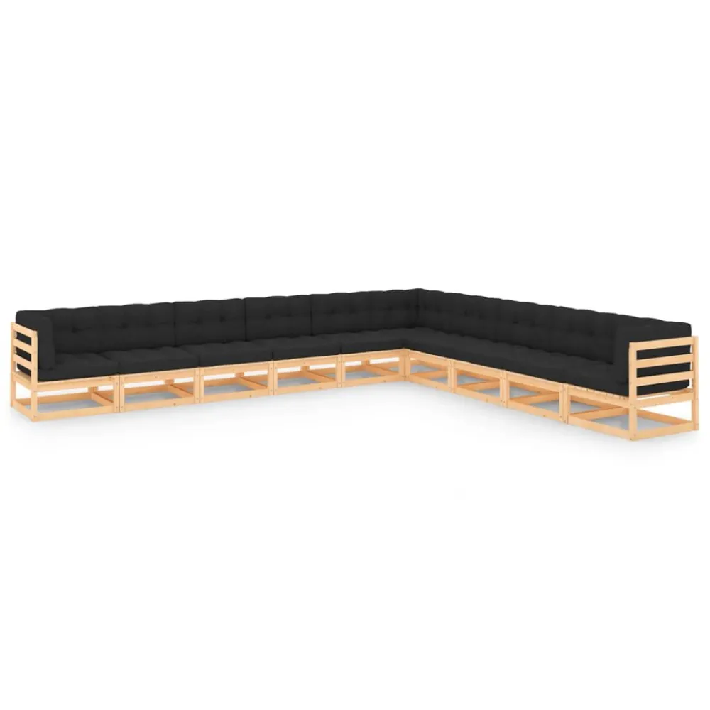 10 pcs conjunto lounge de jardim com almofadões pinho maciço | Montagem Fácil e Rápida