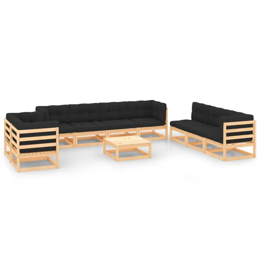 10 pcs conjunto lounge de jardim com almofadões pinho maciço para Piscina e Jardim