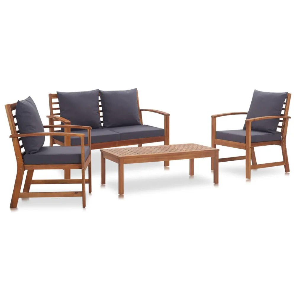 4 pcs conjunto lounge de jardim com almofadões acácia maciç com Revestimento em Textilene