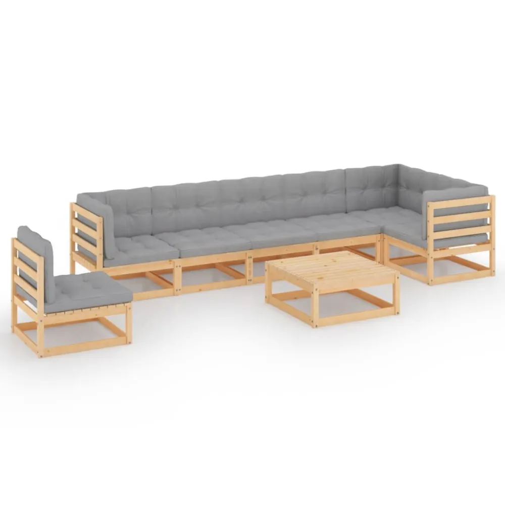8 pcs conjunto lounge de jardim com almofadões pinho maciço com Almofada Inclusa