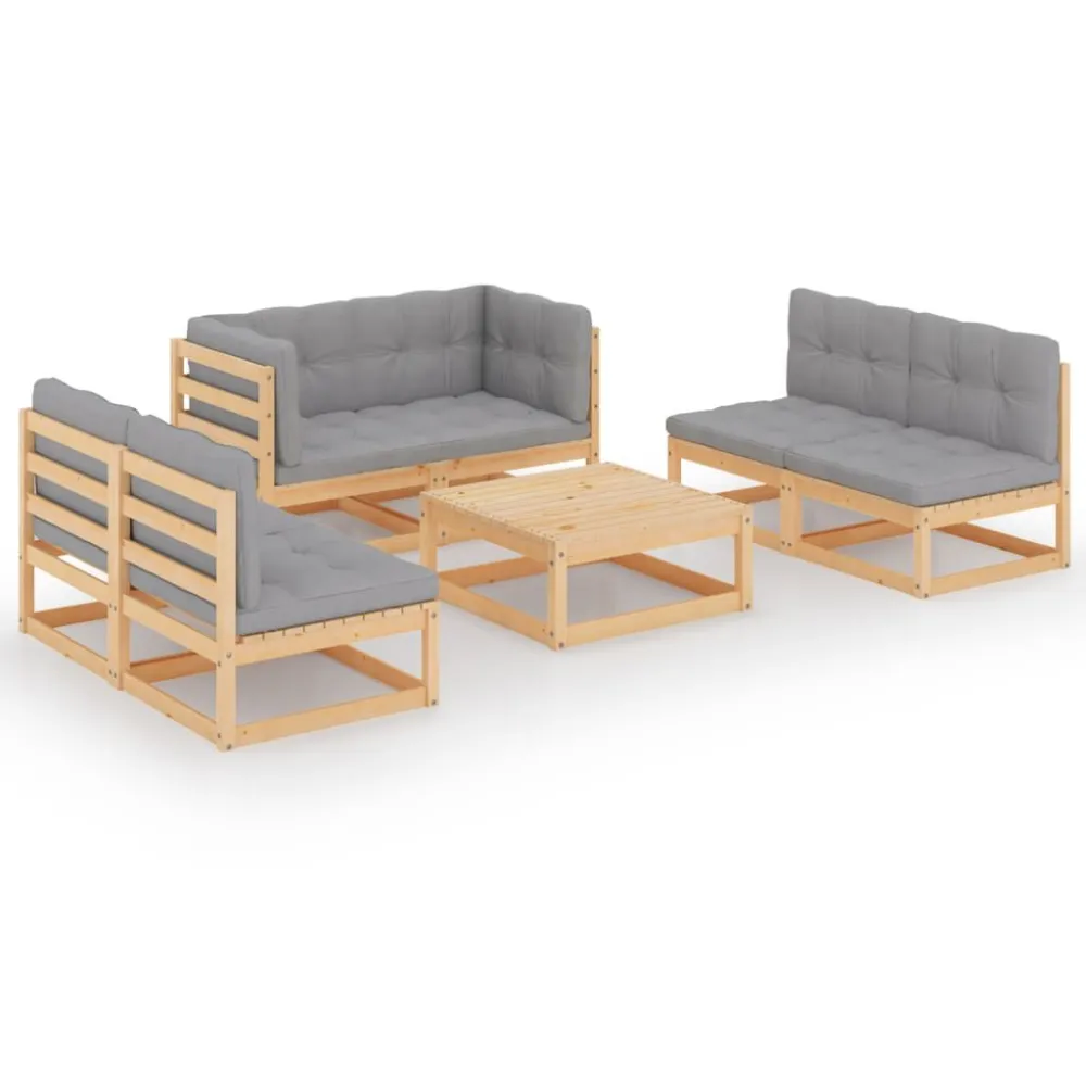 7 pcs conjunto lounge de jardim com almofadões pinho maciço com Encosto Ajustável
