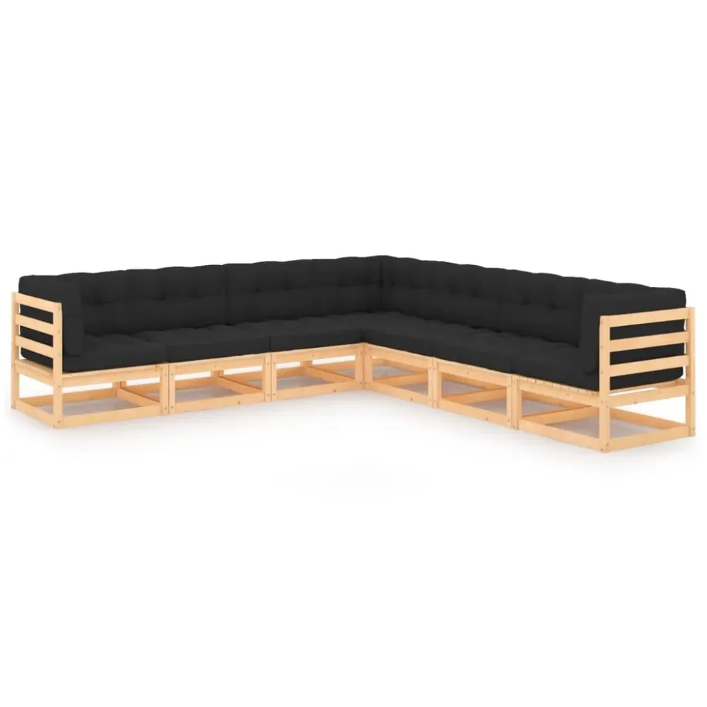 7 pcs conjunto lounge de jardim com almofadões pinho maciço Fácil de Guardar