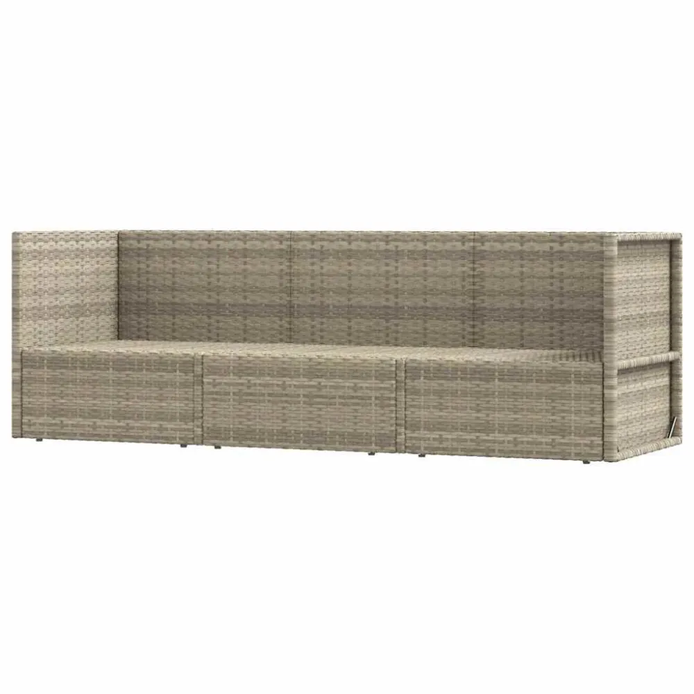 3 pcs conjunto lounge de jardim com almofadões vime PE cinzento com Tecido Impermeável UV