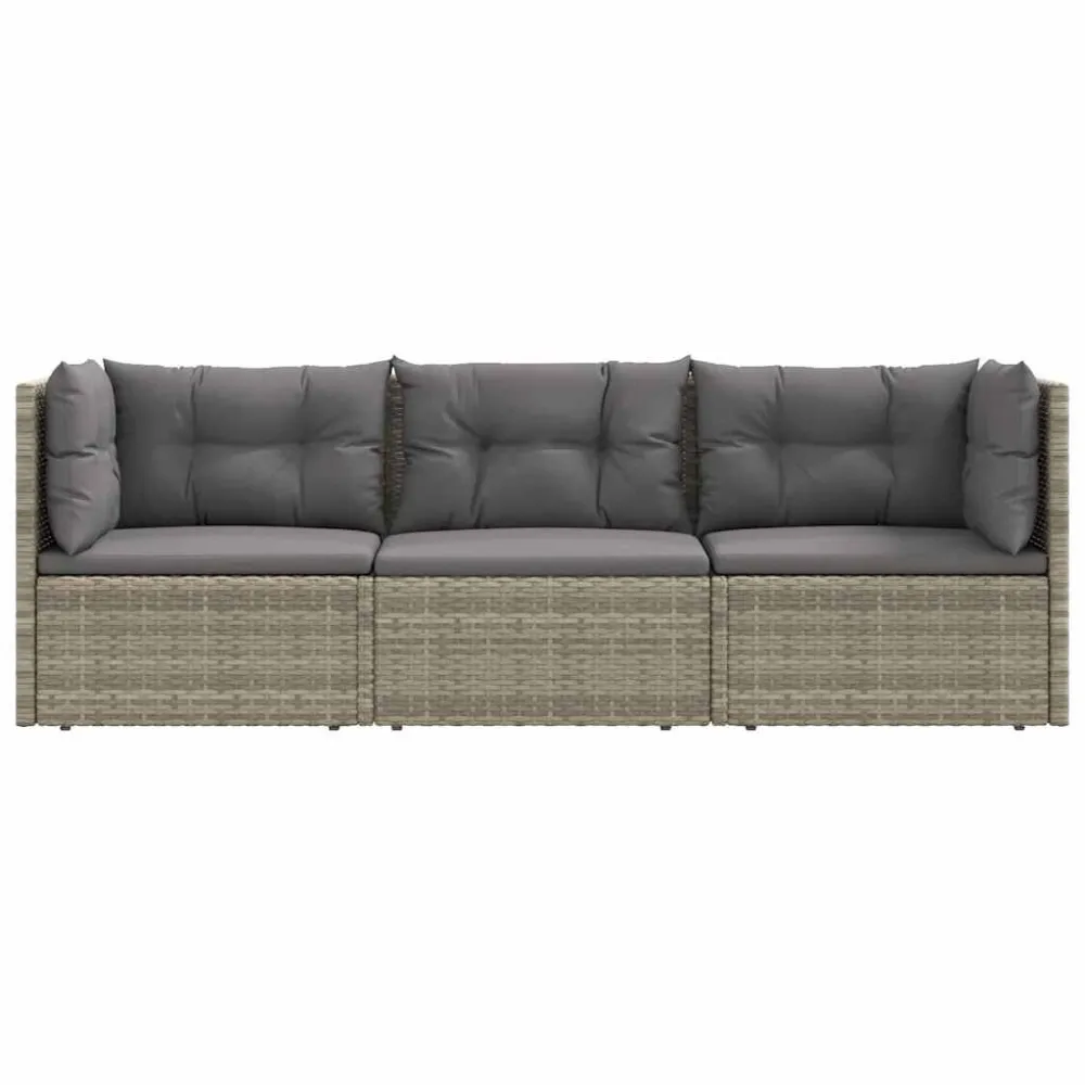 3 pcs conjunto lounge de jardim com almofadões vime PE cinzento com Tecido Impermeável UV