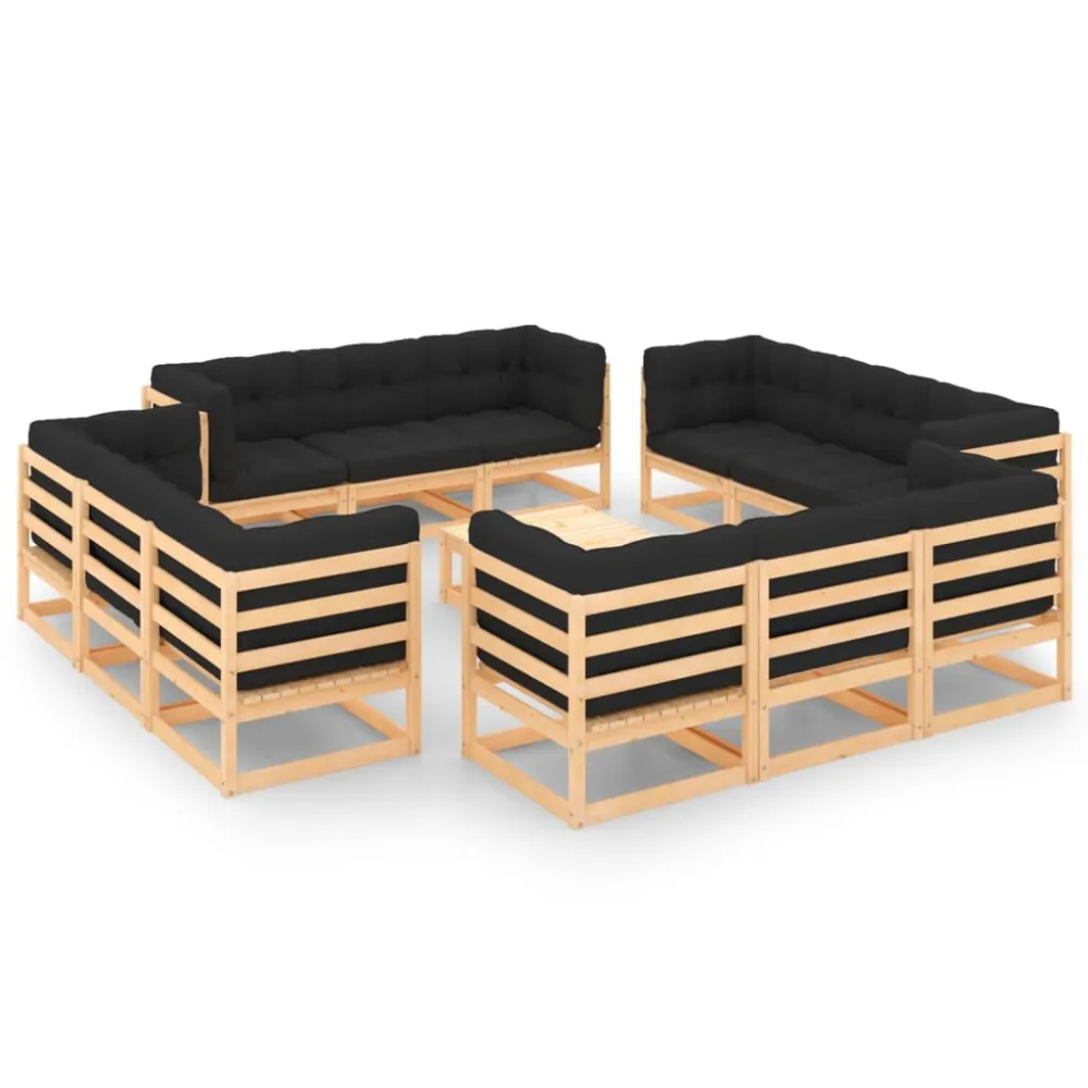 13 pcs conjunto lounge de jardim com almofadões pinho maciço com Estrutura em Alumínio