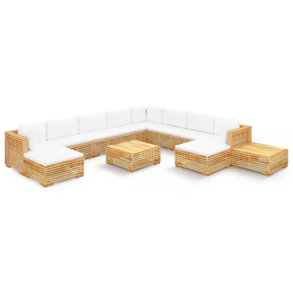 12 pcs conjunto lounge jardim com almofadões madeira teca maciç | Montagem Fácil e Rápida