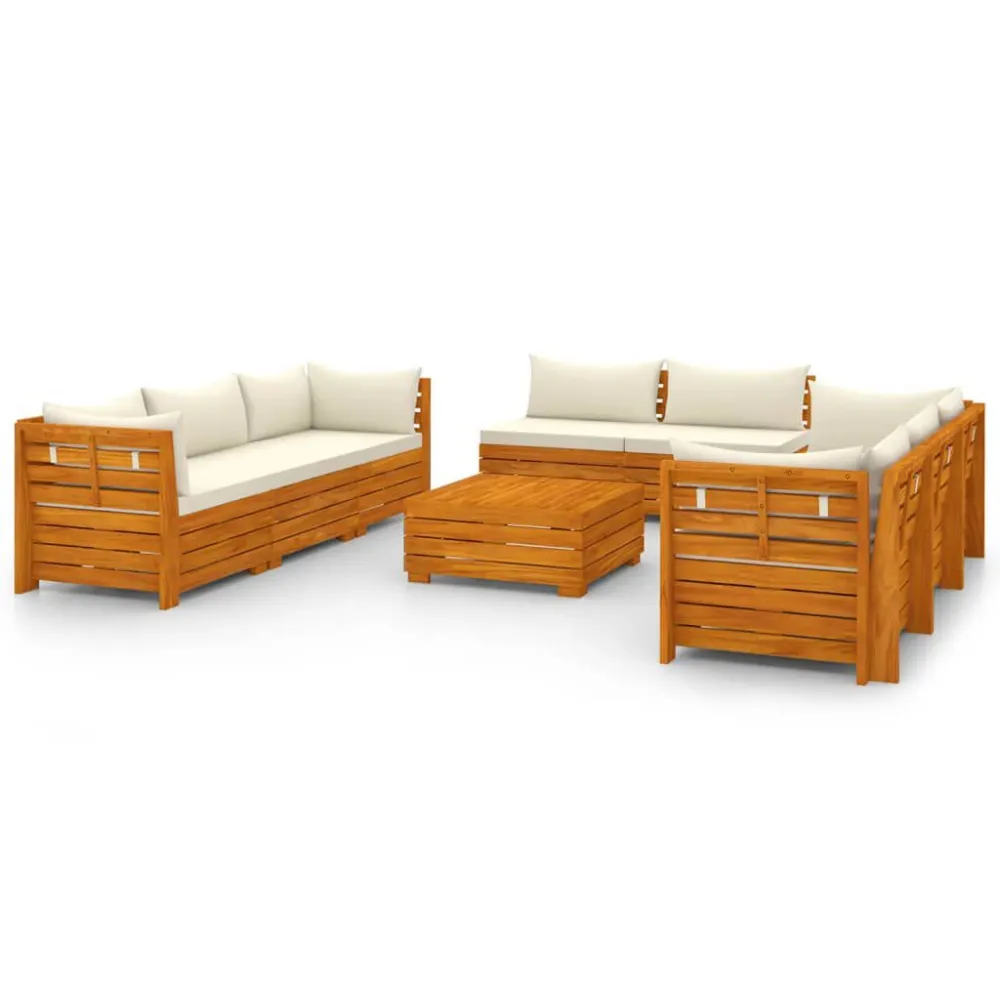 9 pcs conjunto lounge de jardim com almofadões acácia maciç em Ferro Forjado