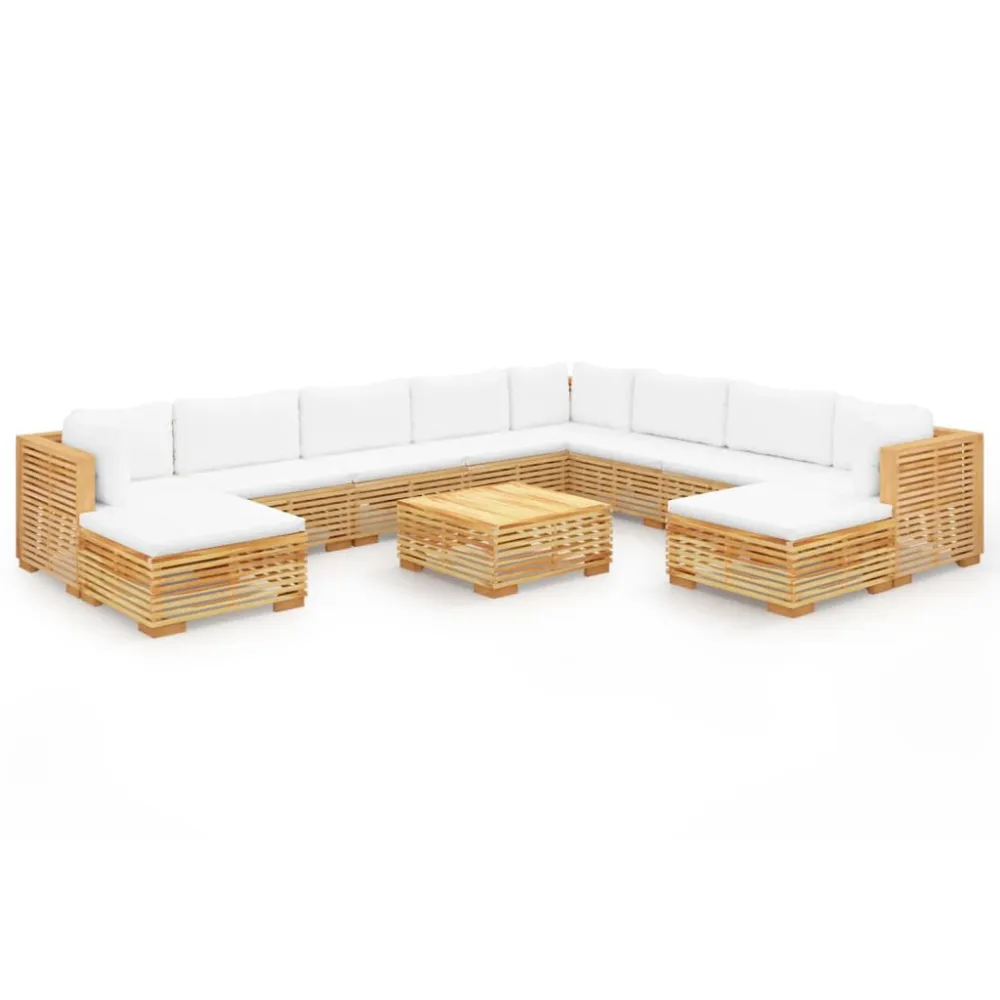 11 pcs conjunto lounge jardim com almofadões madeira teca maciç para Relaxamento ao Ar Livre