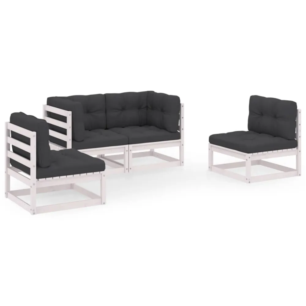 4 pcs conjunto lounge de jardim com almofadões pinho maciço | Montagem Fácil e Rápida