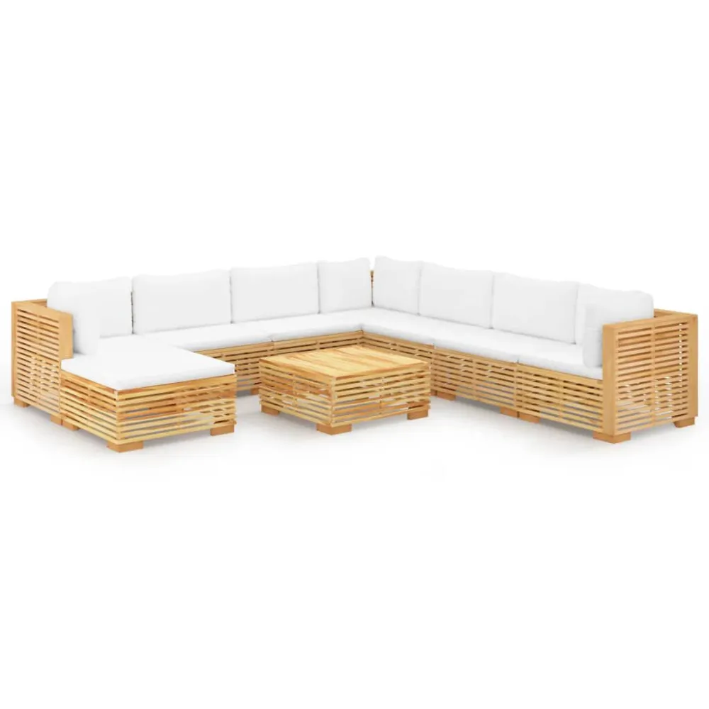 9 pcs conjunto lounge jardim com almofadões madeira teca maciç Dobrável e Portátil