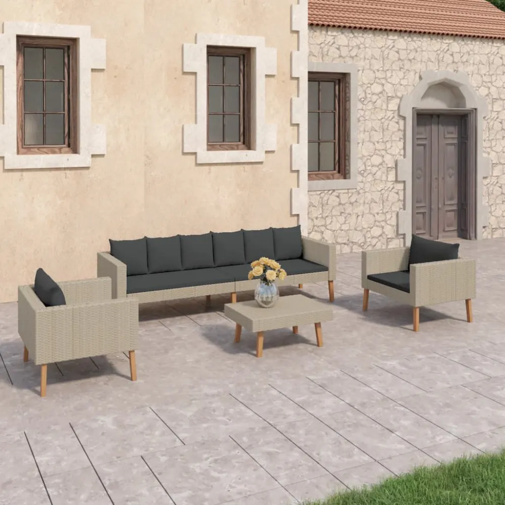 4 pcs conjunto lounge de jardim com almofadões vime PE bege em Ferro Forjado