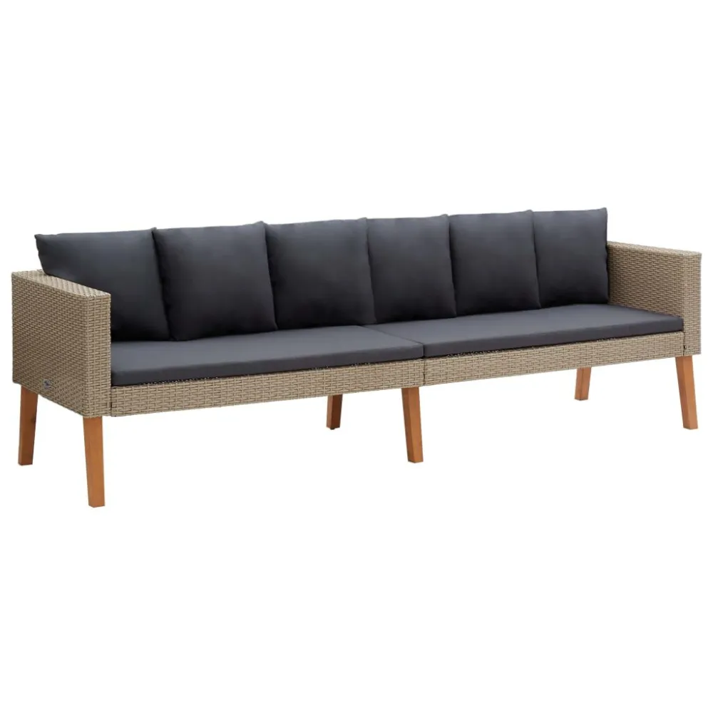 4 pcs conjunto lounge de jardim com almofadões vime PE bege em Ferro Forjado