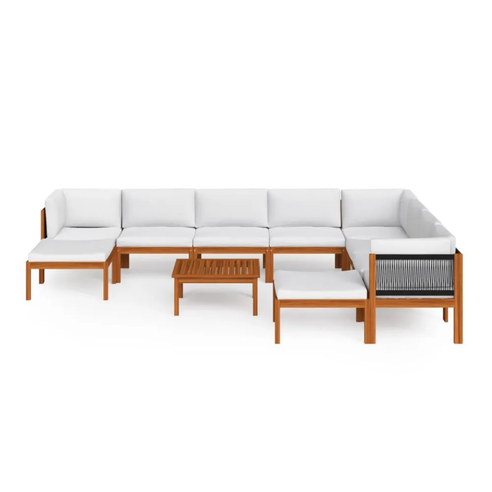 11 pcs conjunto lounge jardim com almofadões acácia maciç creme Dobrável e Portátil