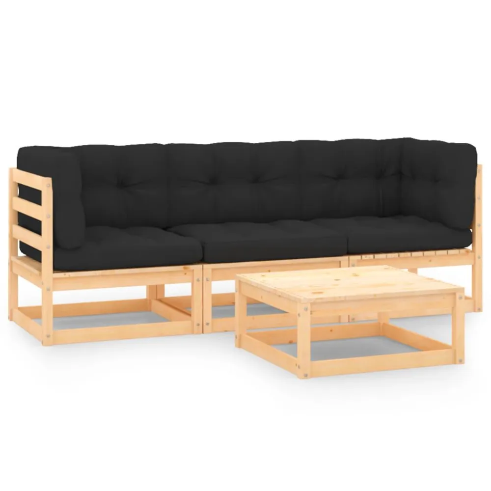 4 pcs conjunto lounge de jardim com almofadões pinho maciço em Ferro Forjado