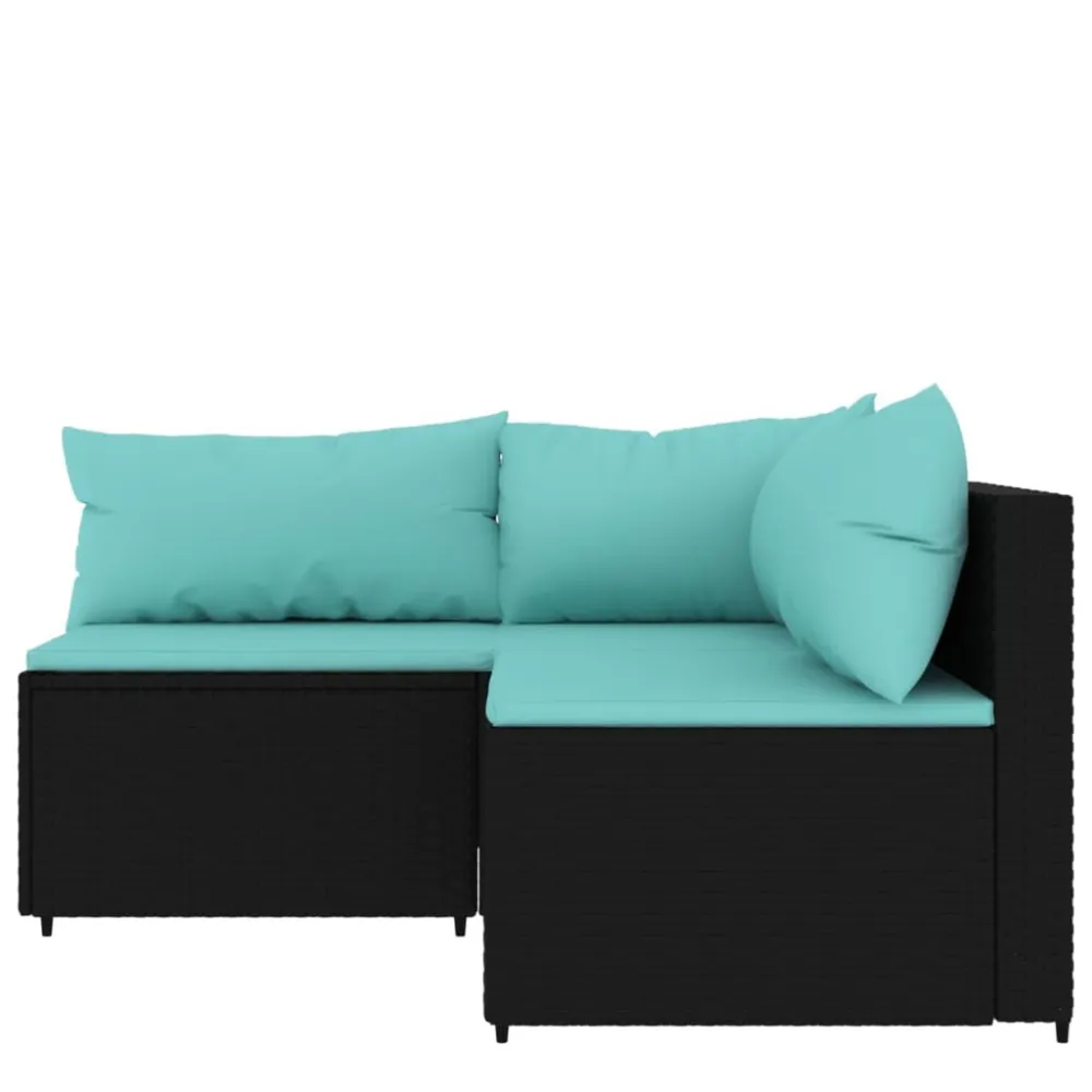 3 pcs conjunto lounge de jardim com almofadões vime PE preto para Piscina e Jardim