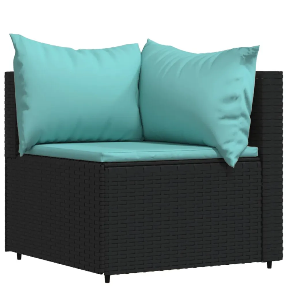 3 pcs conjunto lounge de jardim com almofadões vime PE preto para Piscina e Jardim