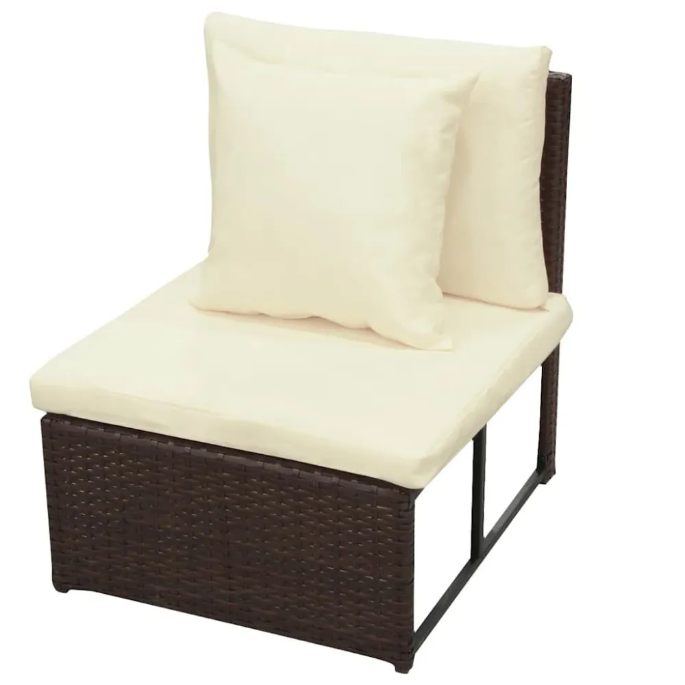 8 pcs conjunto lounge jardim com almofadões vime PE castanho com Tecido Impermeável UV