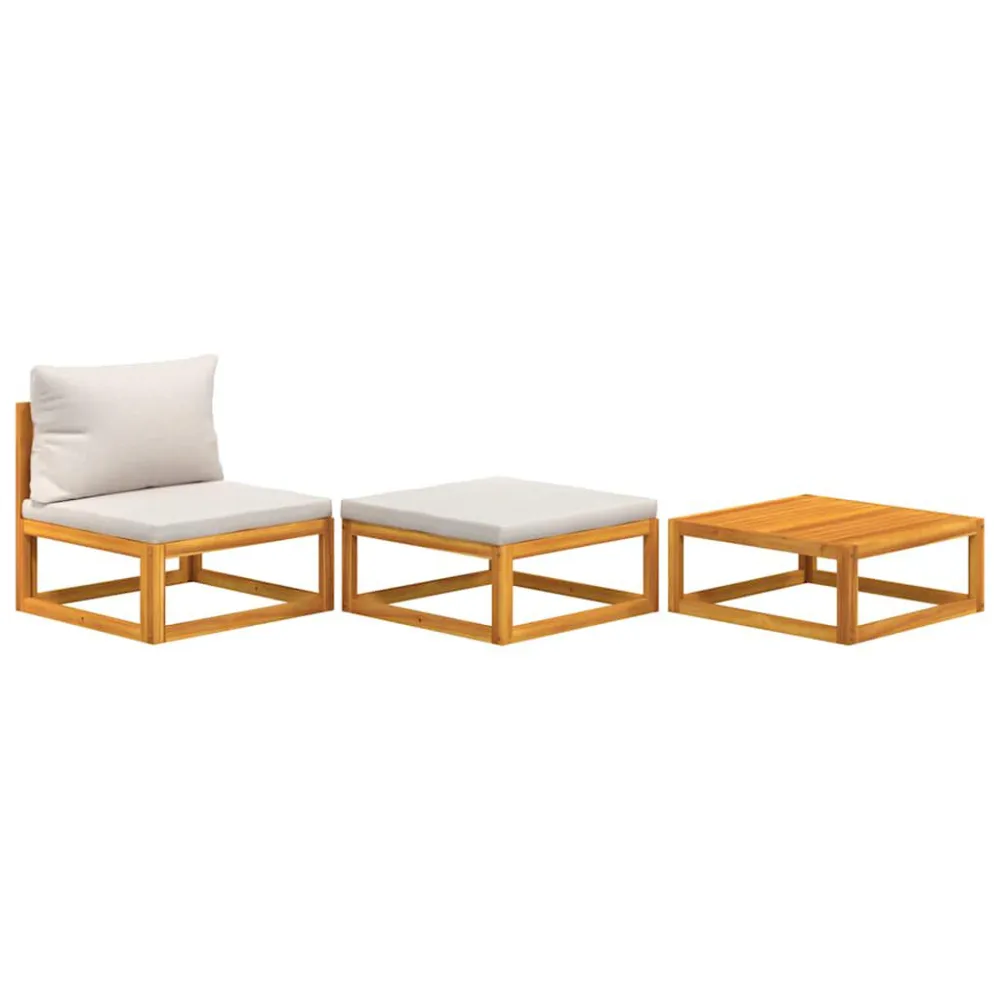 3 pcs conjunto lounge de jardim com almofadões acácia maciç com Encosto Ajustável