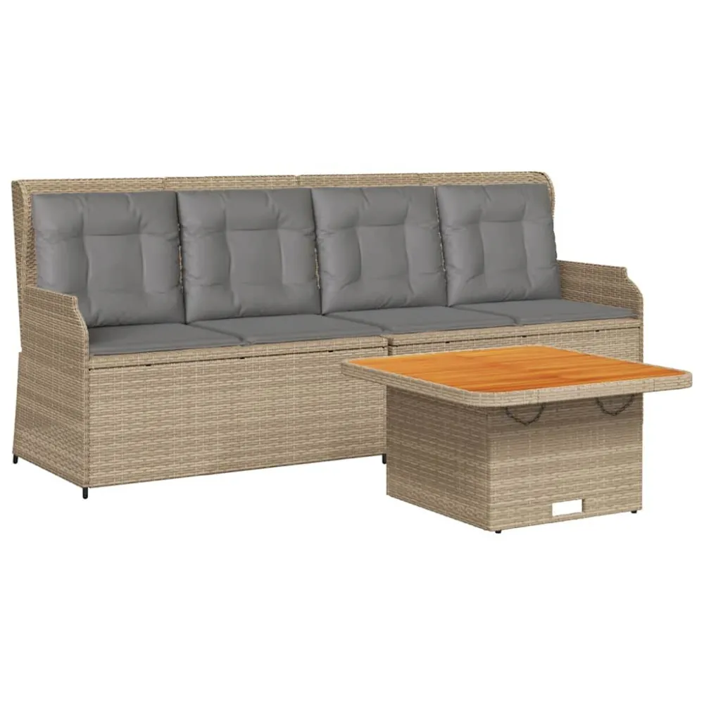 3 pcs conjunto lounge de jardim com almofadões vime PE bege com Apoio para Bebidas