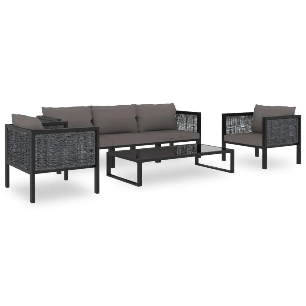 6 pcs conjunto lounge de jardim com almofadões vime PE antracite com Tecido Impermeável UV