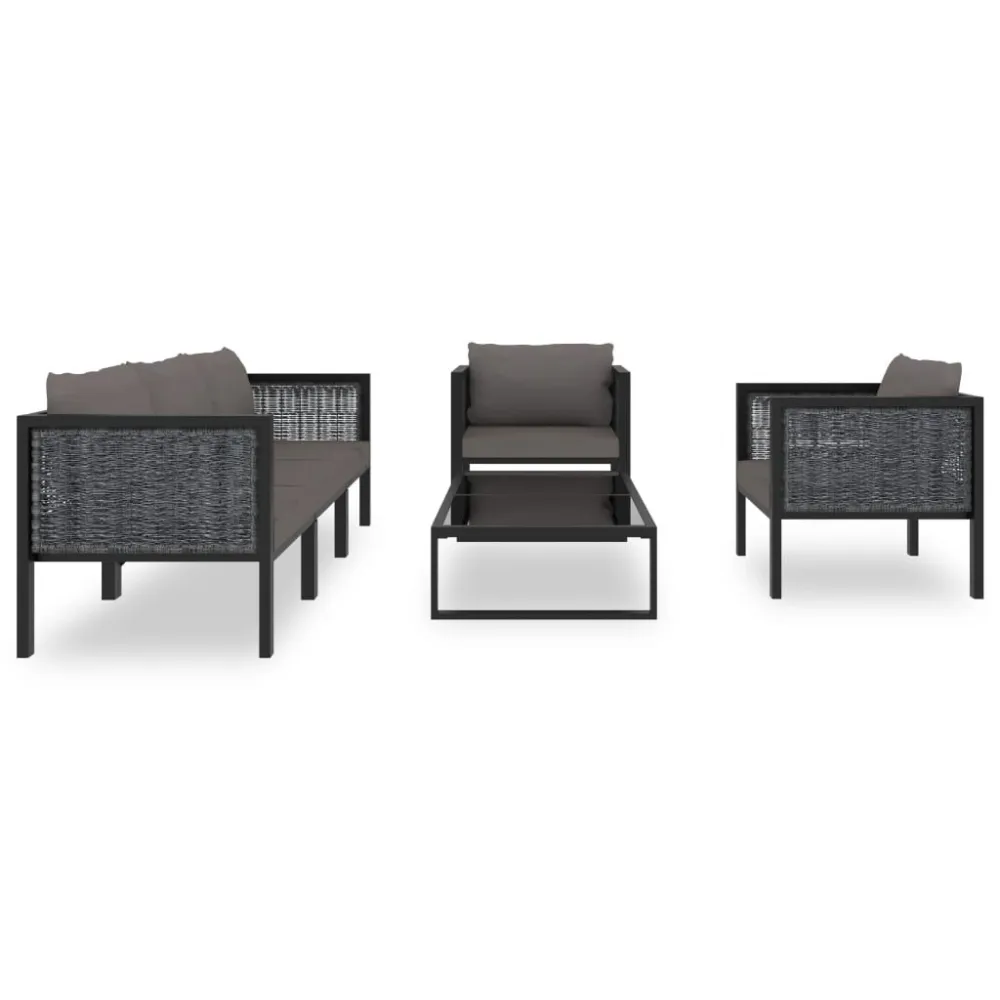6 pcs conjunto lounge de jardim com almofadões vime PE antracite com Tecido Impermeável UV