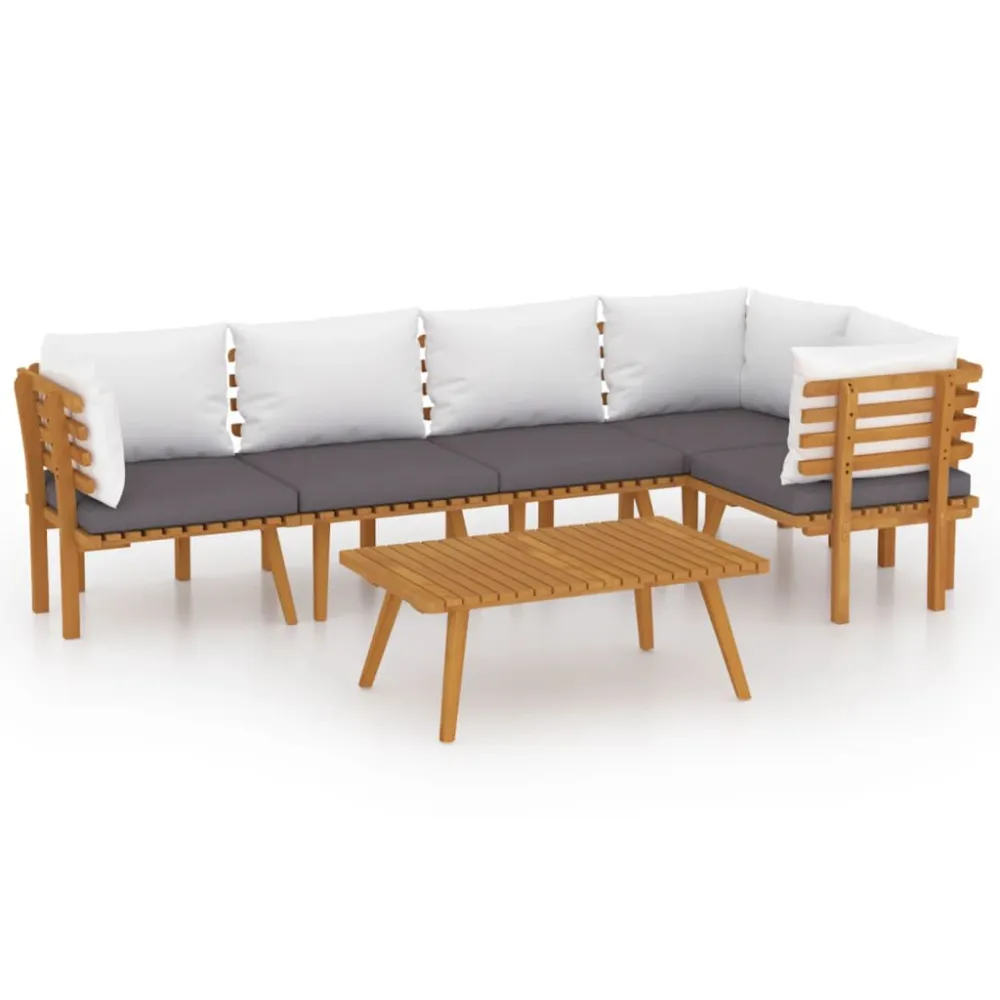 6 pcs conjunto lounge de jardim com almofadões acácia maciç em Ferro Forjado