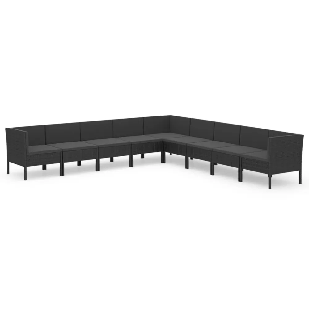 9 pcs conjunto lounge de jardim com almofadões vime PE preto com Encosto Ajustável
