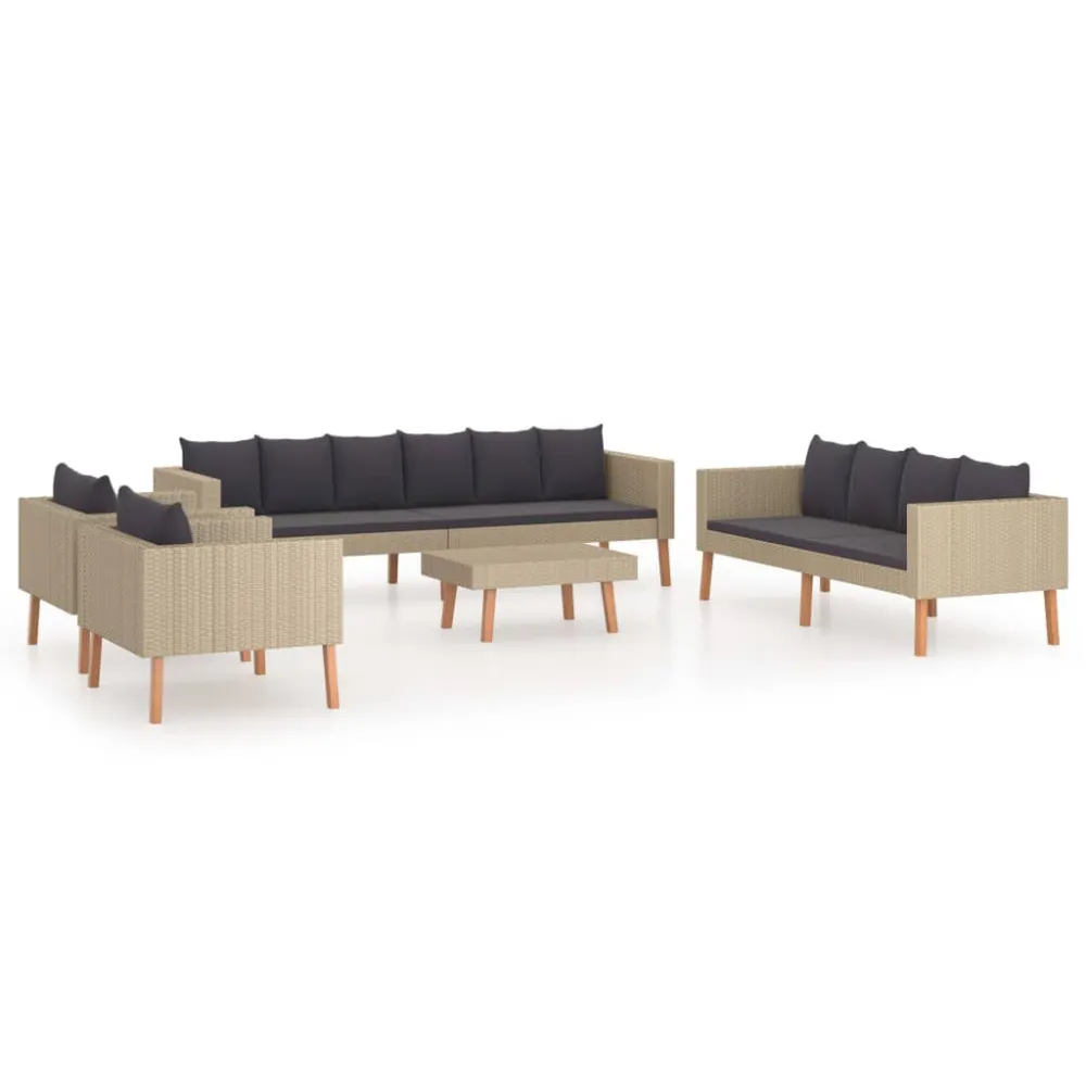 5 pcs conjunto lounge de jardim com almofadões vime PE bege com Encosto Ajustável