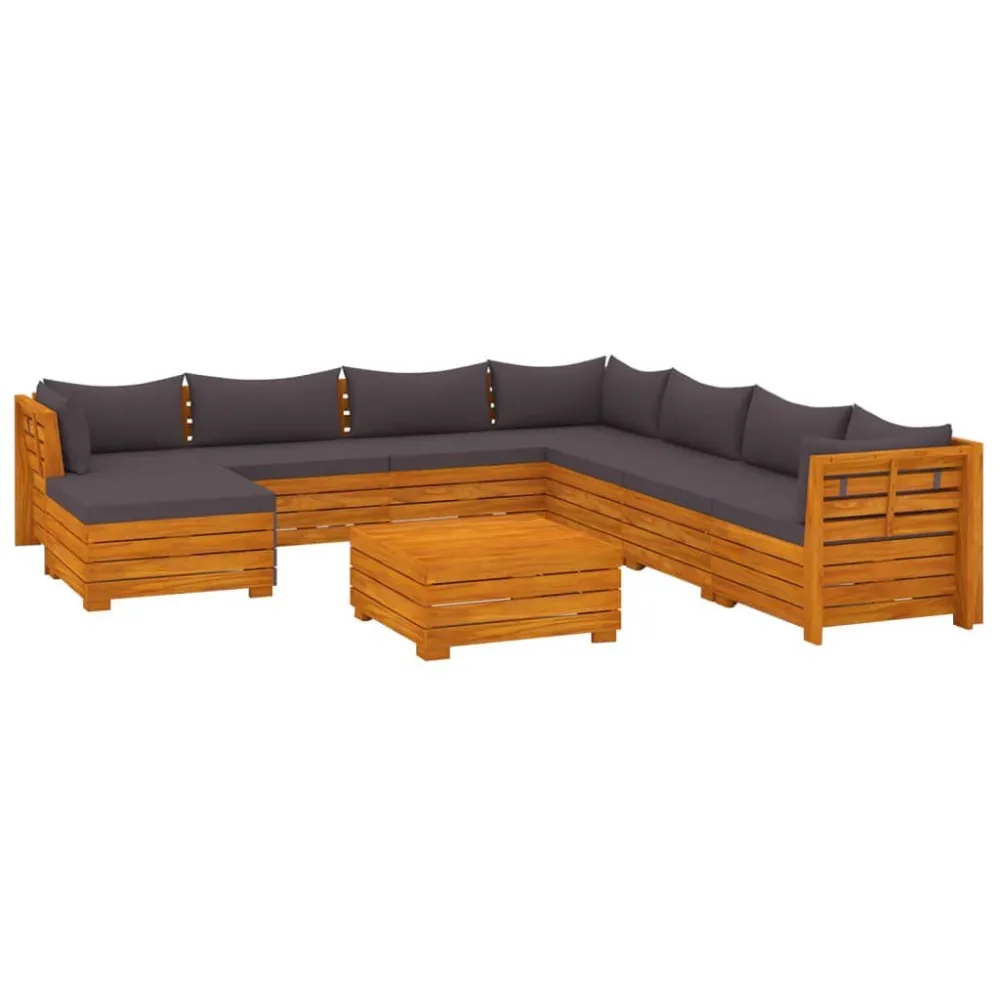9 pcs conjunto lounge de jardim com almofadões acácia maciç com Revestimento em Textilene
