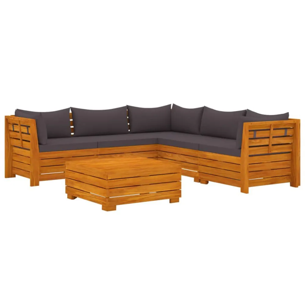 6 pcs conjunto lounge de jardim com almofadões acácia maciç | Resistente à Chuva | Confortável