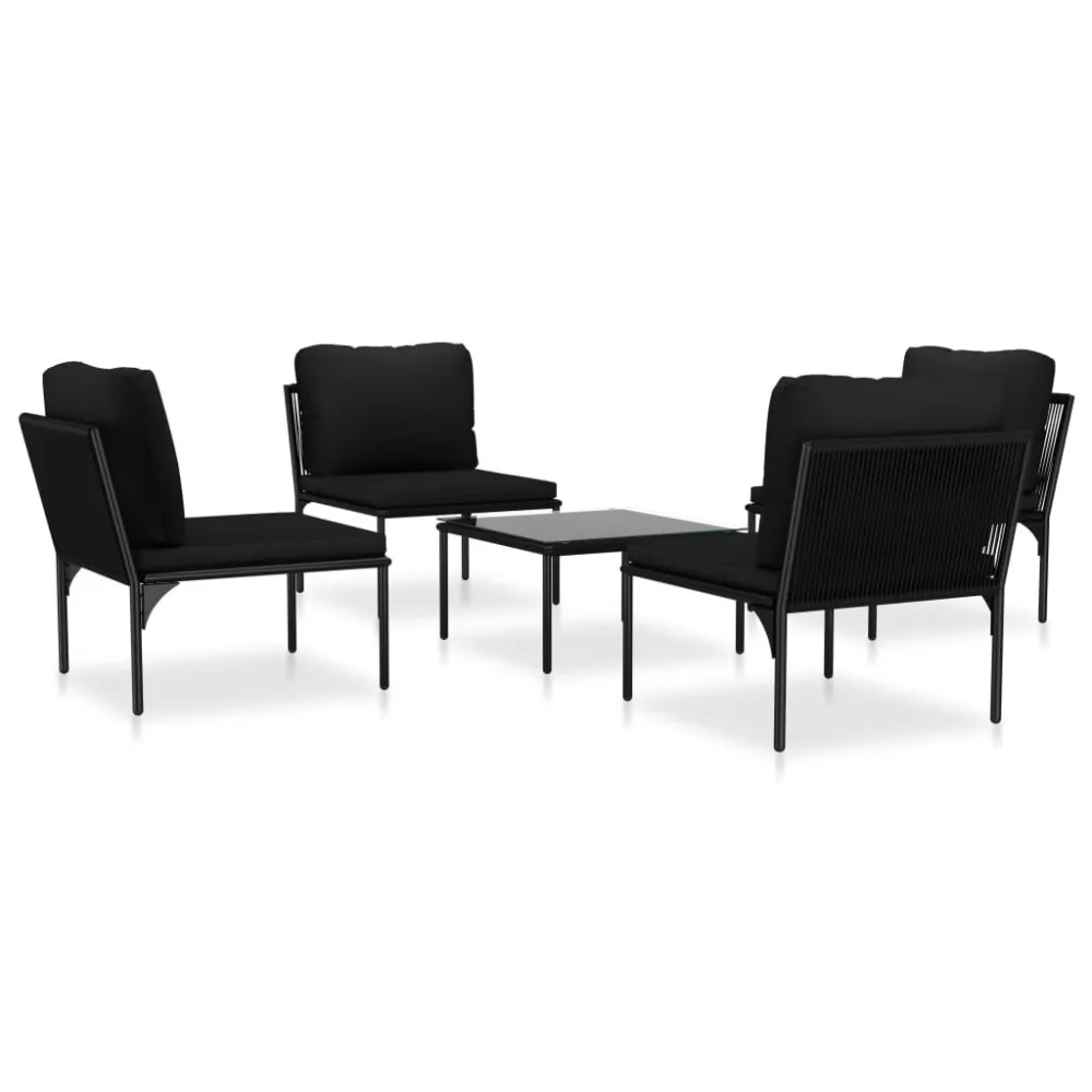 5 pcs conjunto lounge de jardim com almofadões PVC preto | Resistente à Chuva | Confortável