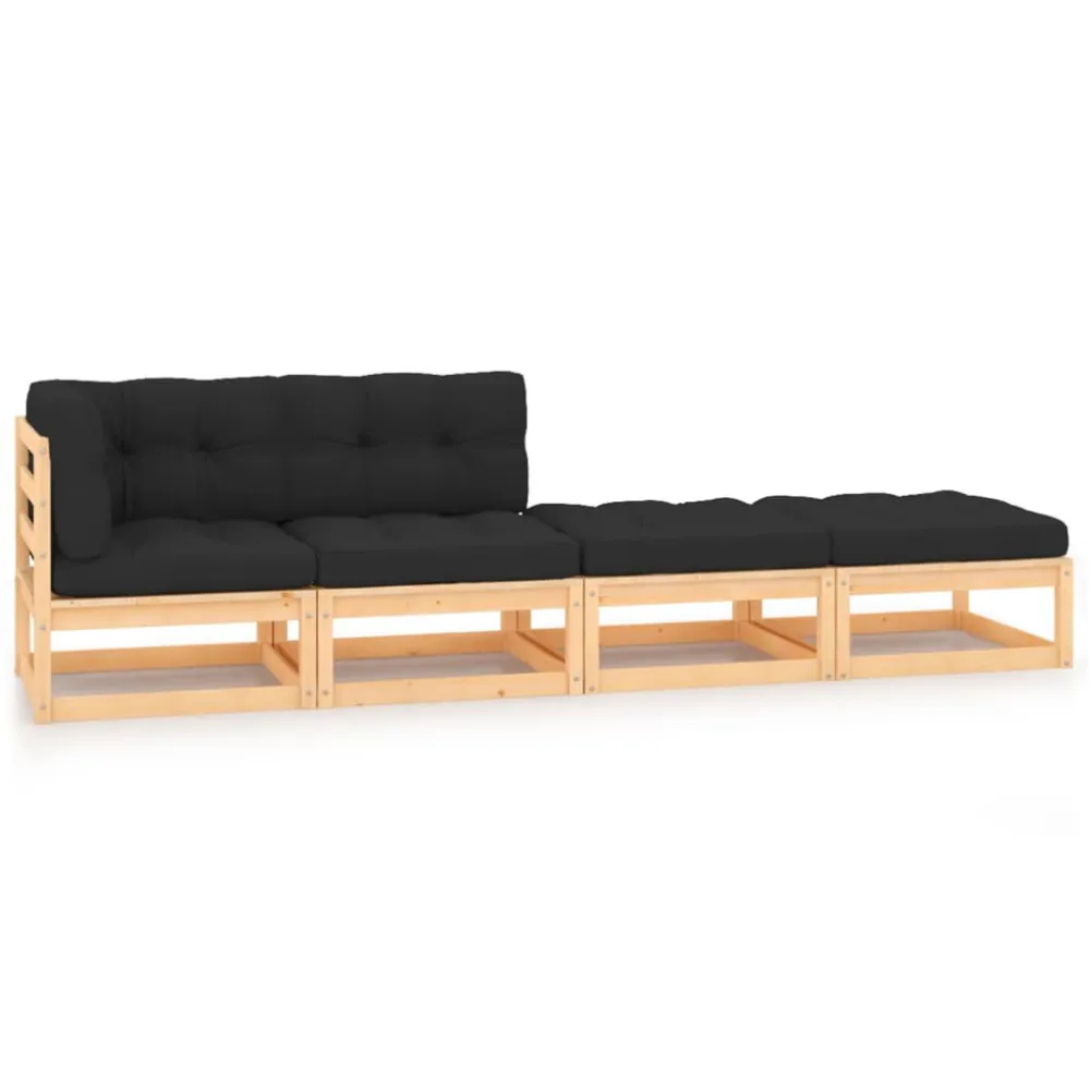 4 pcs conjunto lounge de jardim com almofadões pinho maciço Dobrável e Portátil