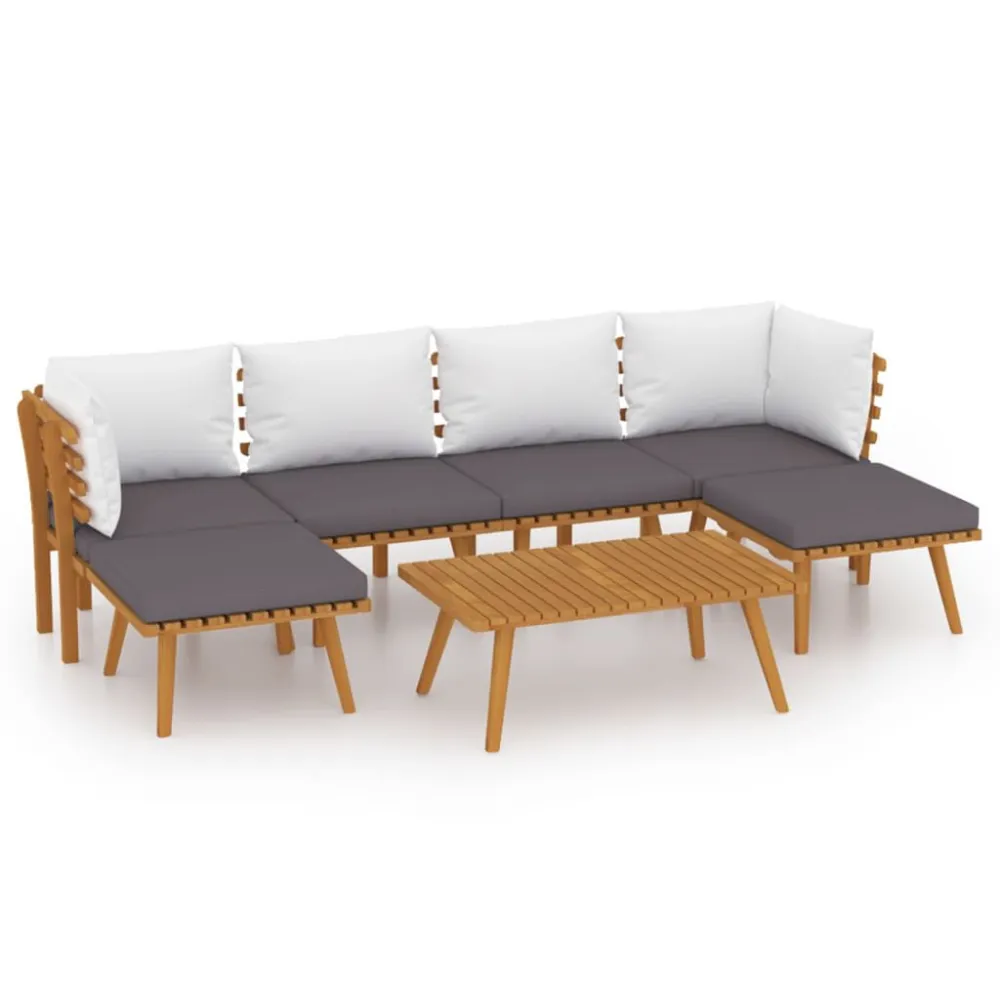 7 pcs conjunto lounge de jardim com almofadões acácia maciç com Almofada Inclusa