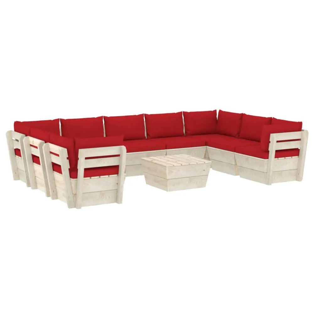 10 pcs conjunto lounge de paletes + almofadões madeira de abeto com Apoio para Bebidas