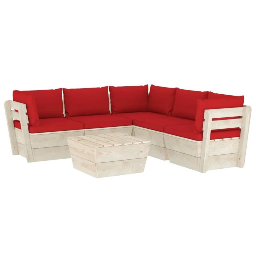 6 pcs conjunto lounge de paletes + almofadões madeira de abeto com Apoio para Bebidas