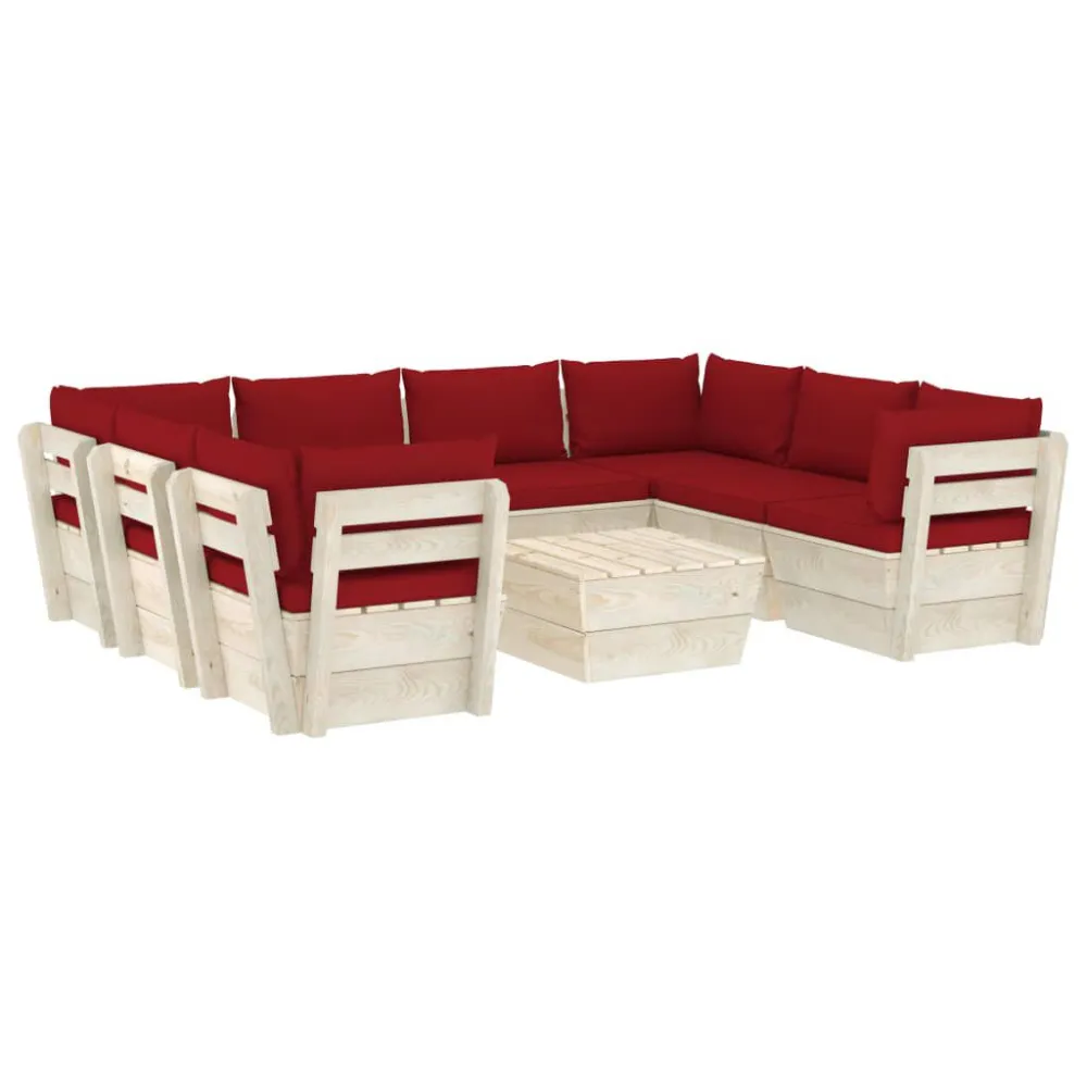 9 pcs conjunto lounge de paletes + almofadões madeira de abeto para Relaxamento ao Ar Livre