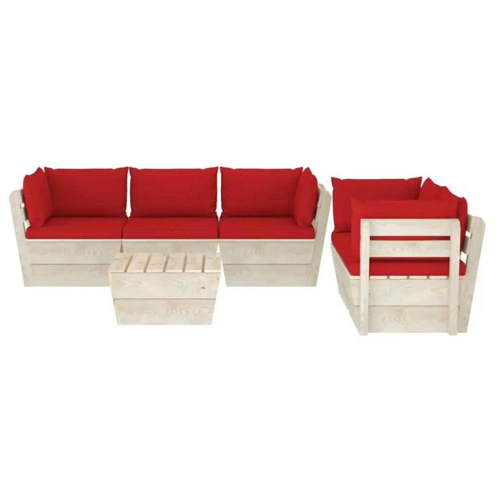 6 pcs conjunto lounge de paletes + almofadões madeira de abeto com Tecido Impermeável UV