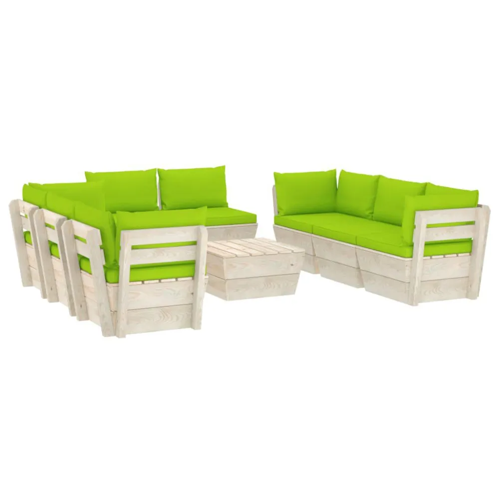 9 pcs conjunto lounge de paletes + almofadões madeira de abeto para Piscina e Jardim