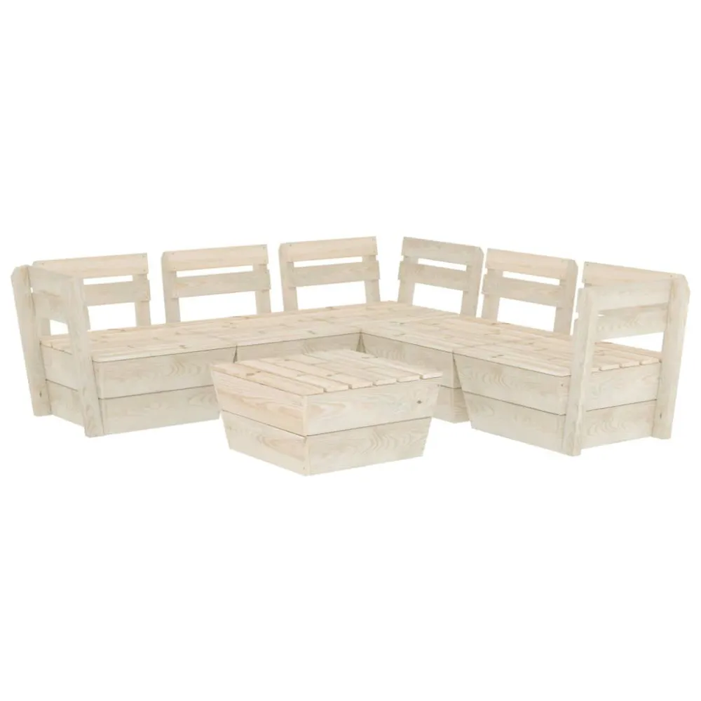 6 pcs conjunto lounge de paletes + almofadões madeira de abeto para Relaxamento ao Ar Livre